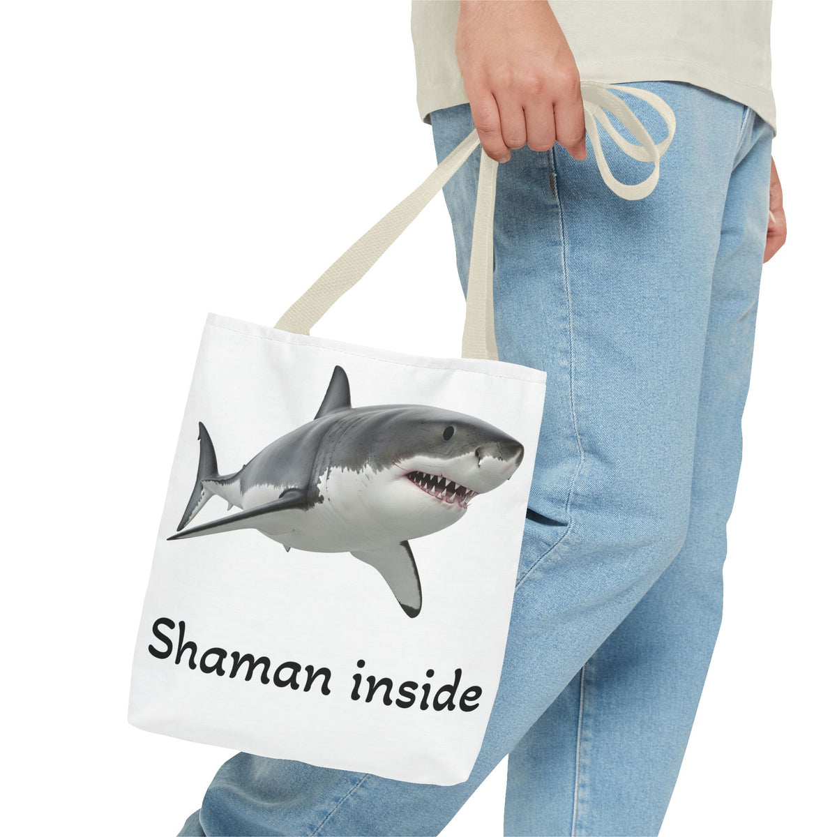 Shaman Inside Shark Tote Bag — Funny Spiritual Ocean Animal Tote