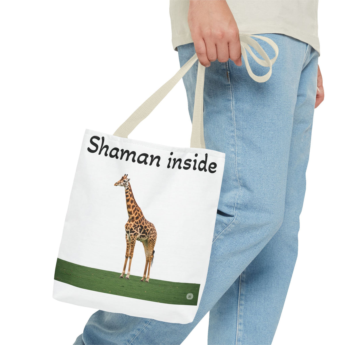 Borsa tote Giraffa Sciamano interiore – Tote bag con stampa all-over di animale spirituale