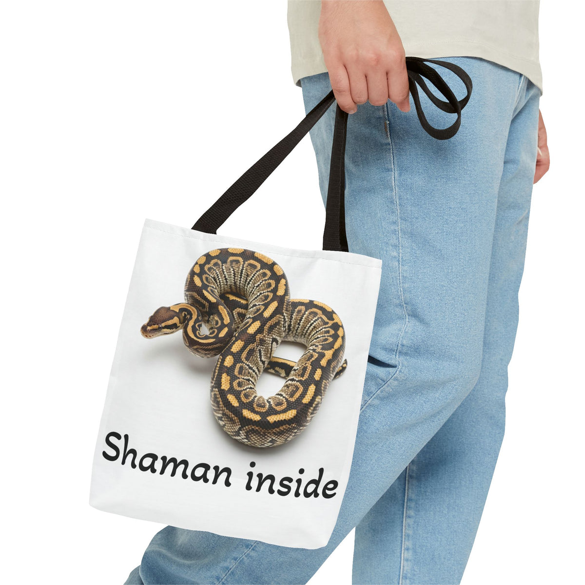 Snake Shaman Python Tote Bag — 'Shaman Inside' Printed Canvas Tote