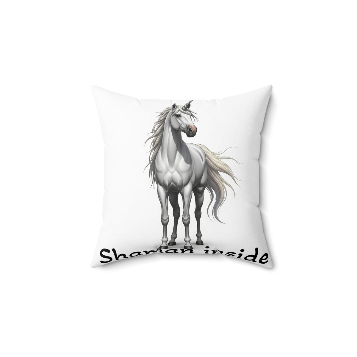 White Unicorn Square Pillow — "Shaitan Inside" Decorative Throw Cushion