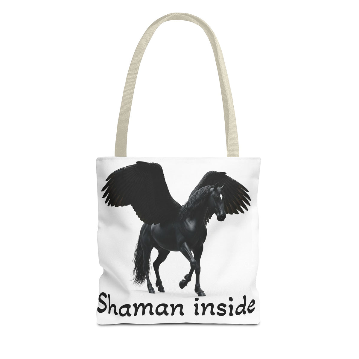 Shaman Inside Pegasus Tote Bag — Mystic Black Winged Horse Bag