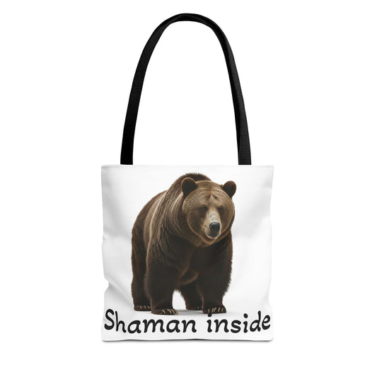 Borsa tote sciamanica con orso grizzly — Shopper in tela con fauna selvatica spirituale