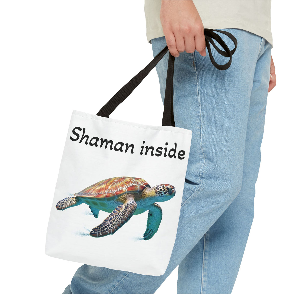 Shaman Inside Sea Turtle Tote Bag — Spiritual Beach Canvas Tote