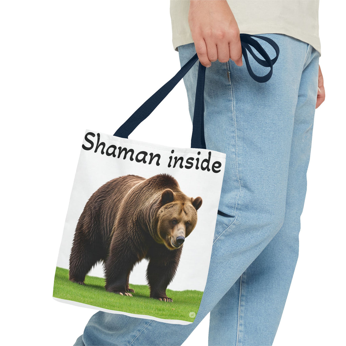 Borsa tote Shaman Inside Bear — Borsa riutilizzabile con spirito guida animale spirituale