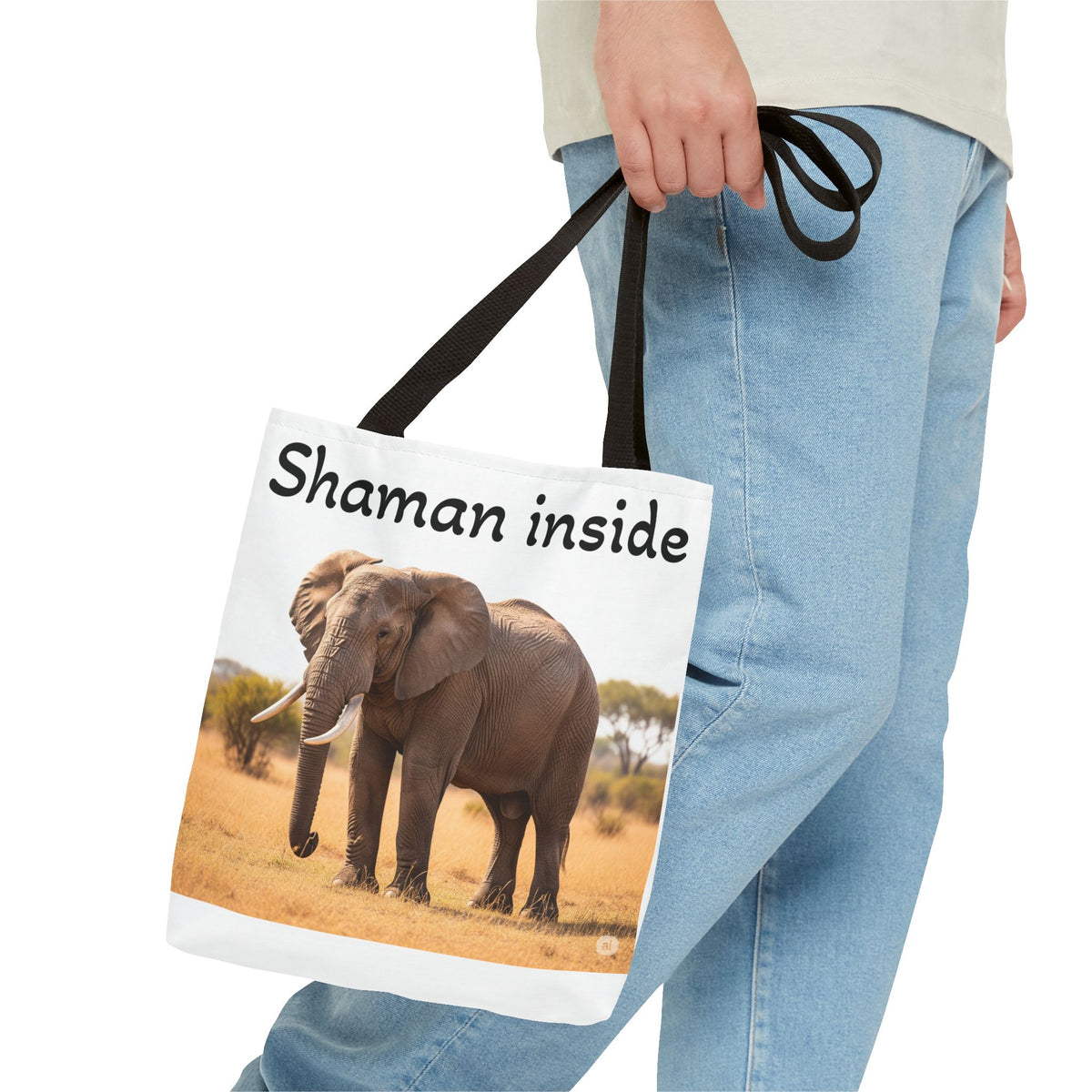 Borsa shopper "Shaman Inside Elephant" — Borsa in tela con stampa di animale spirituale