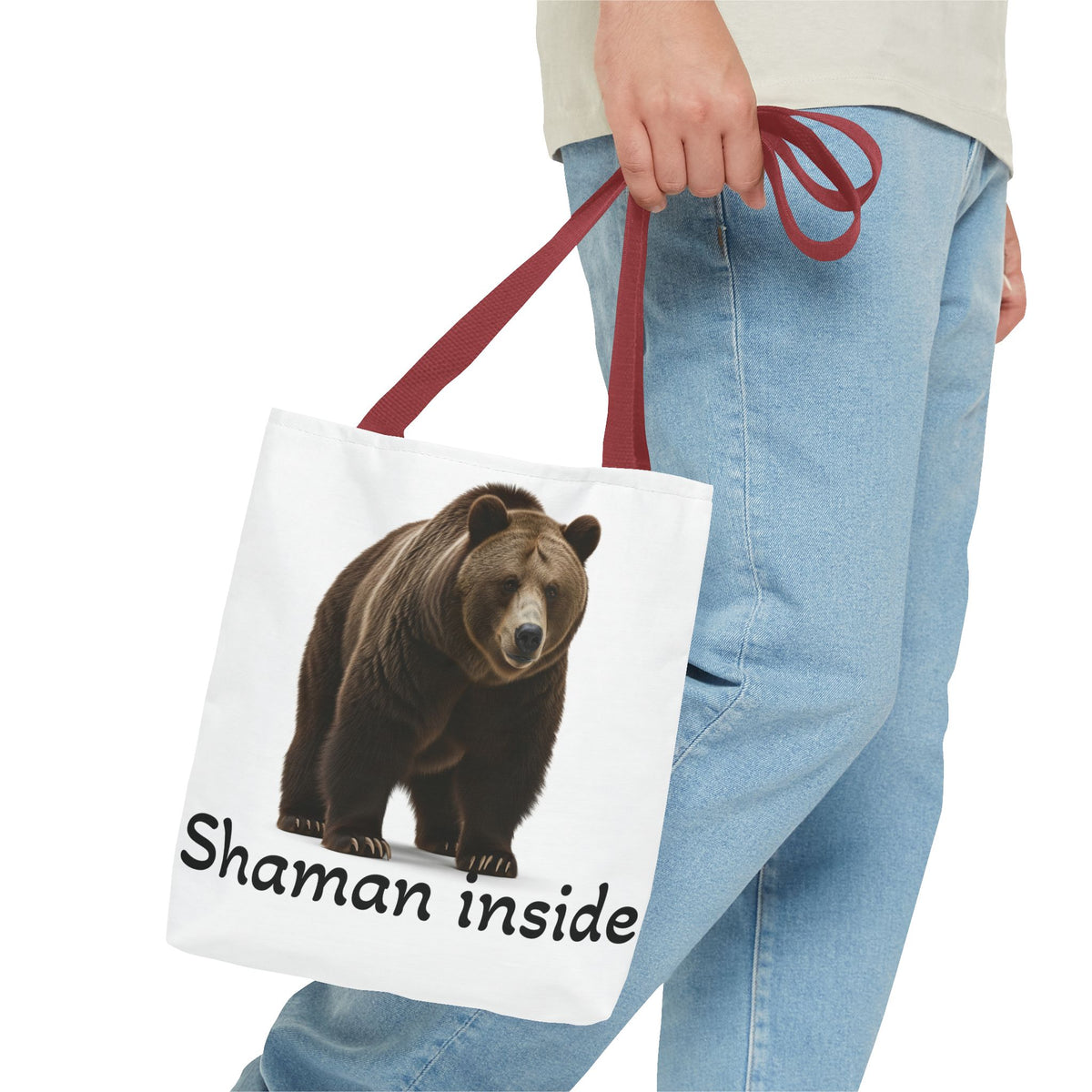 Borsa tote sciamanica con orso grizzly — Shopper in tela con fauna selvatica spirituale