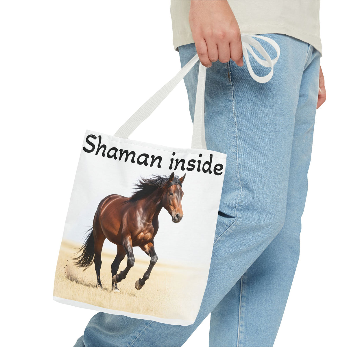 Borsa tote Cavallo Mustang Spirito Sciamanico — Borsa in tela equestre spirituale