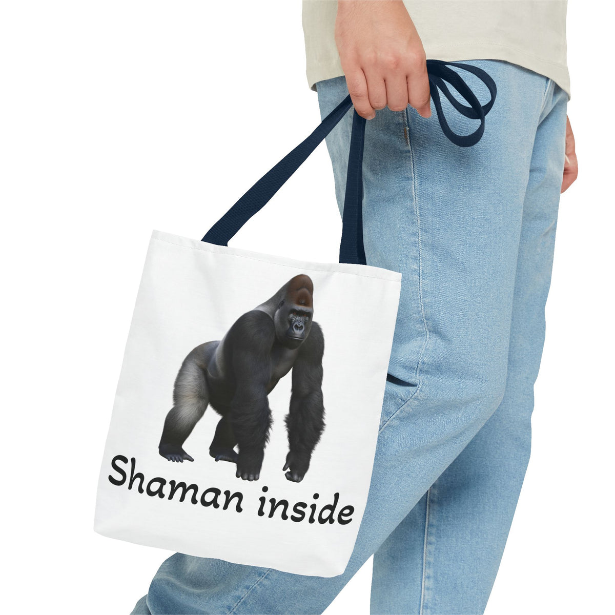 Borsa tote Shaman Inside Gorilla — Borsa tote con divertente stampa di animale spirituale