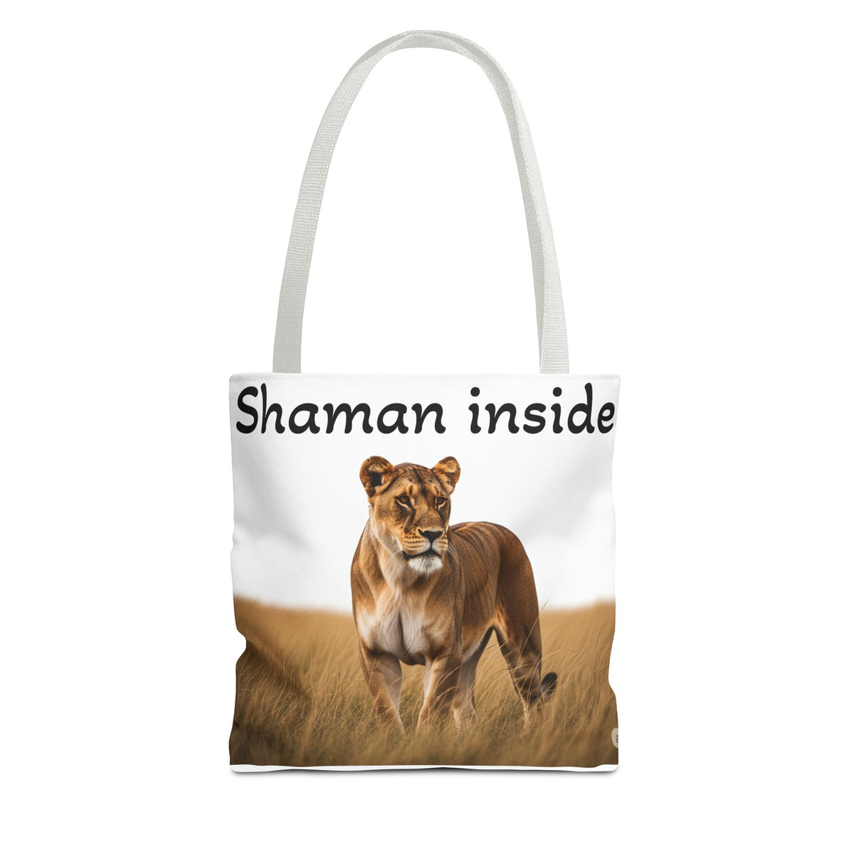 Shaman Inside Lioness Tote Bag — Wildlife Spirituality All-Over Print Tote