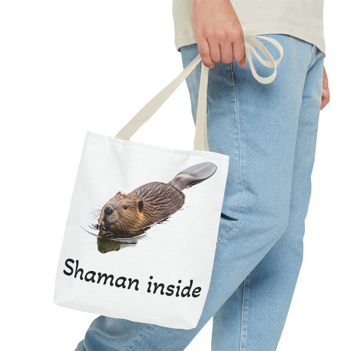 Shaman Inside Tote Bag — Cute Beaver Spirit Animal Beach & Market Tote