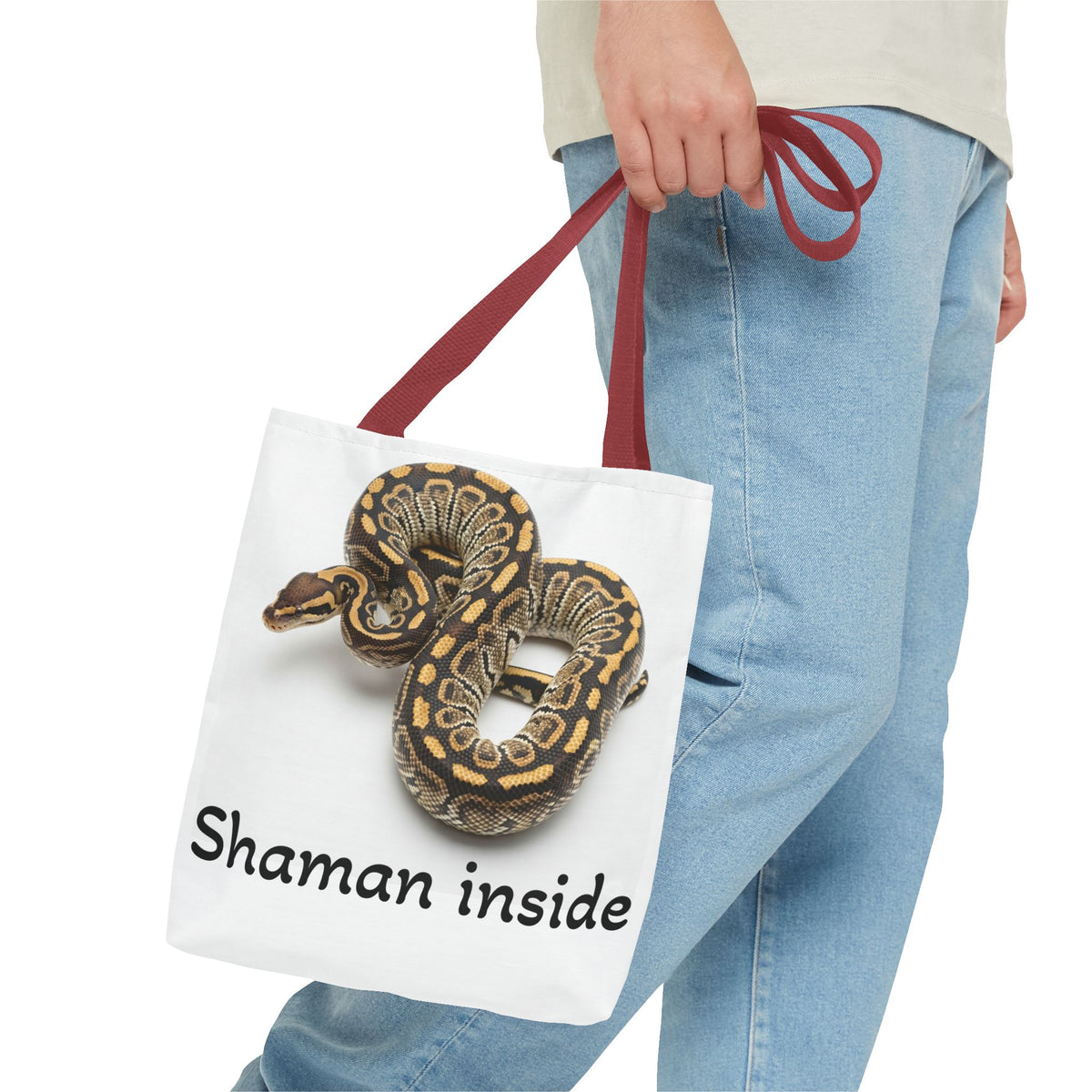 Snake Shaman Python Tote Bag — 'Shaman Inside' Printed Canvas Tote
