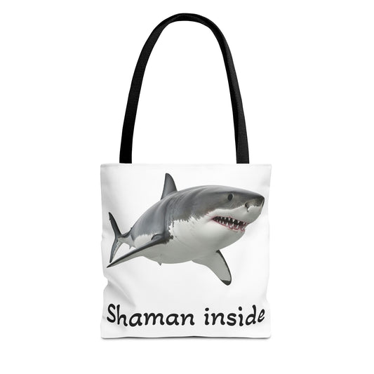Shaman Inside Shark Tote Bag — Funny Spiritual Ocean Animal Tote