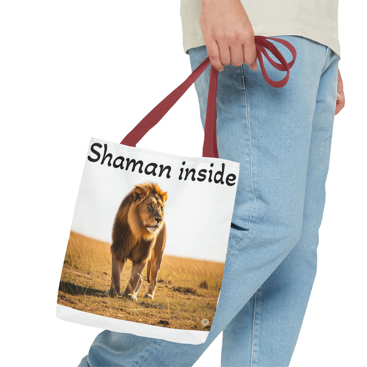 Tote Bag — Borsa in tela "Shaman Inside" con stampa di leone, per amanti degli animali e sciamani