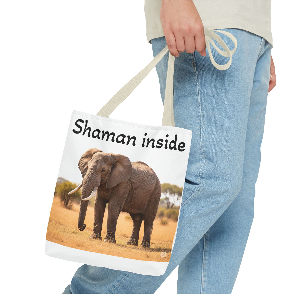 Borsa shopper "Shaman Inside Elephant" — Borsa in tela con stampa di animale spirituale
