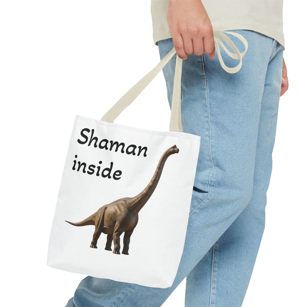 Tote Bag Shaman Inside – Eco Shopper con divertente grafica di dinosauro