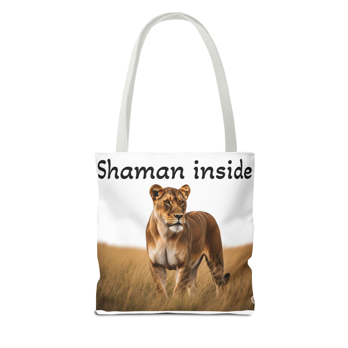 Shaman Inside Lioness Tote Bag — Wildlife Spirituality All-Over Print Tote