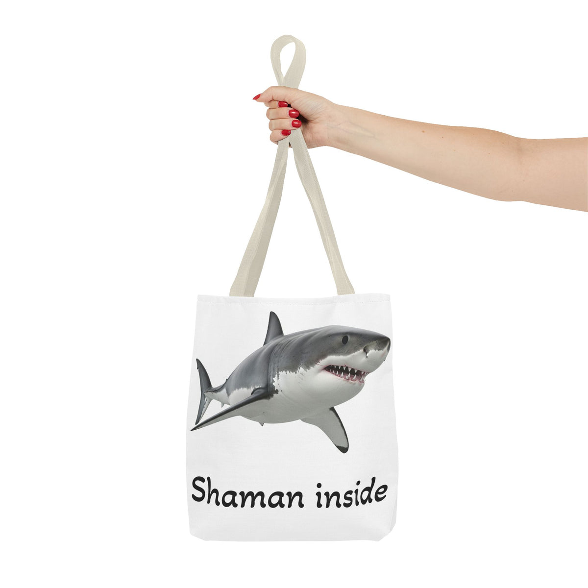 Shaman Inside Shark Tote Bag — Funny Spiritual Ocean Animal Tote