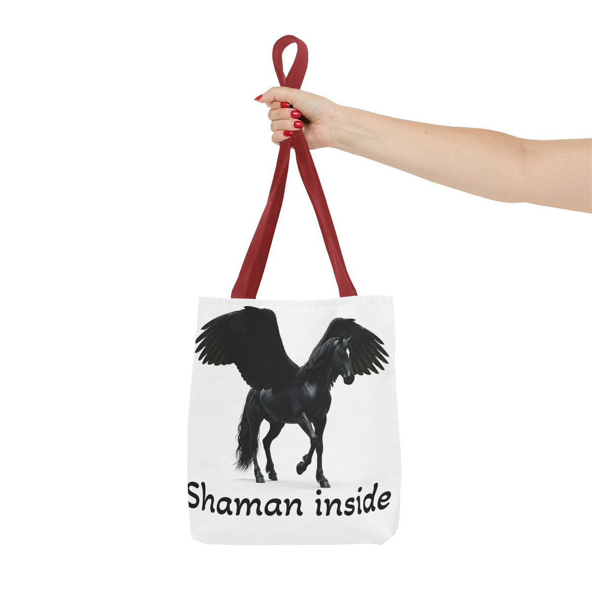 Shaman Inside Pegasus Tote Bag — Mystic Black Winged Horse Bag