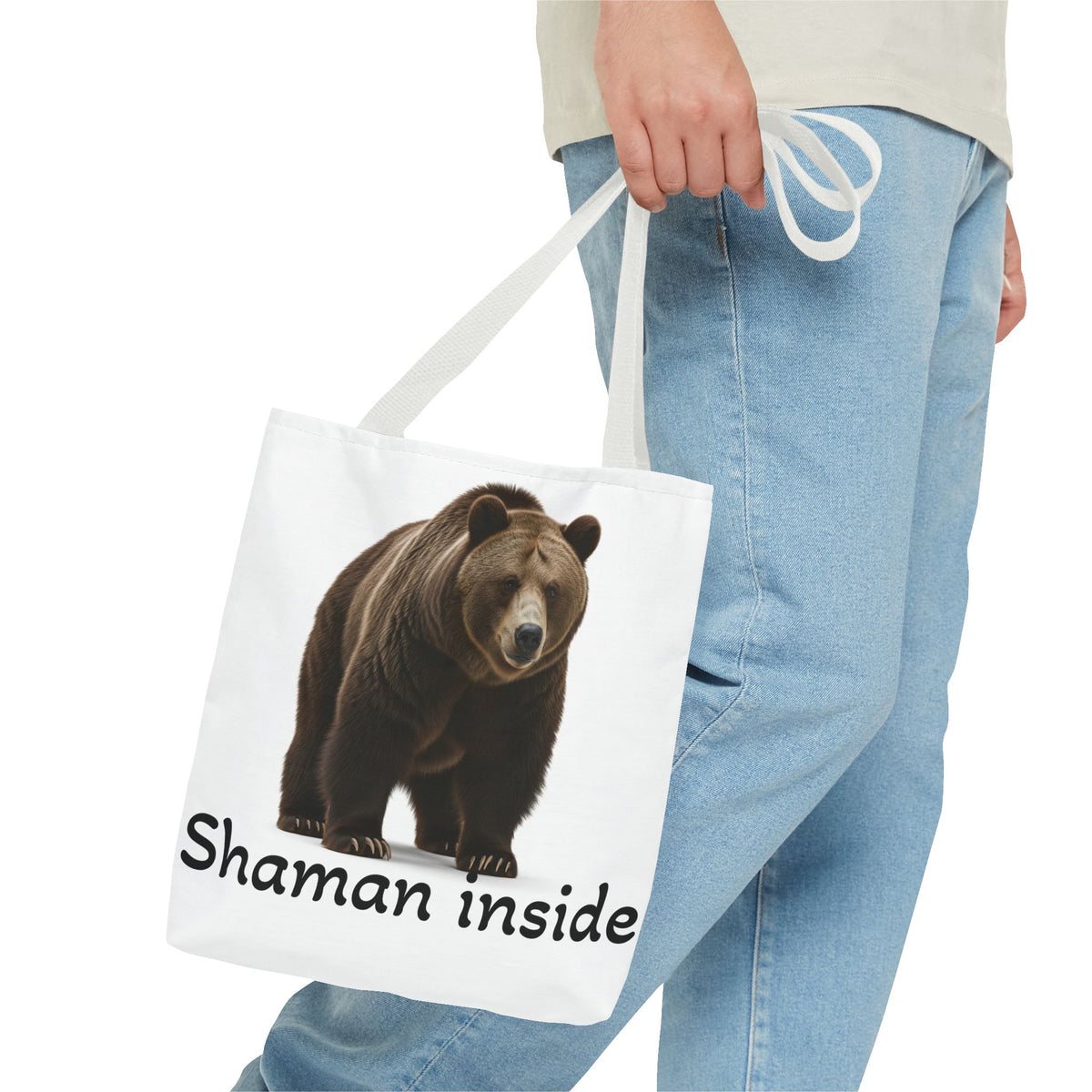 Borsa tote sciamanica con orso grizzly — Shopper in tela con fauna selvatica spirituale