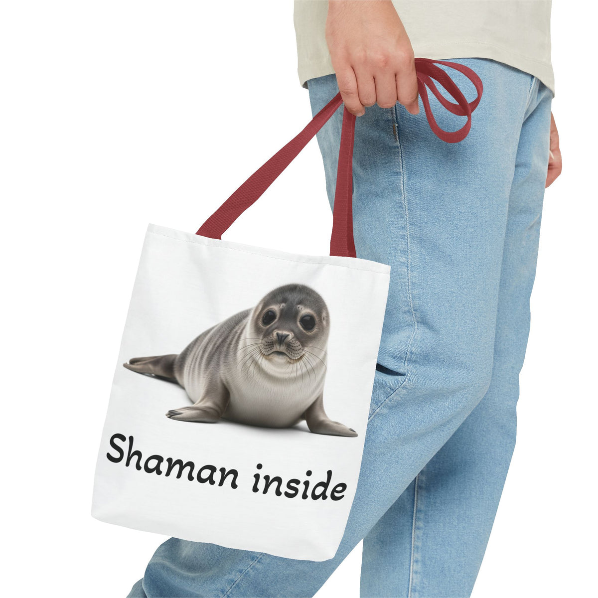 Borsa tote Shaman Inside Seal — Stampa con animale spirituale carino