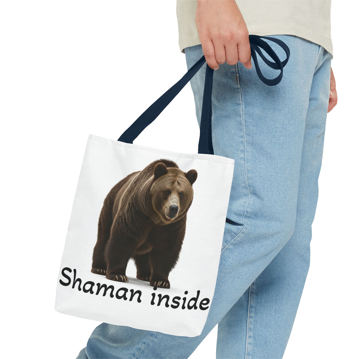 Borsa tote sciamanica con orso grizzly — Shopper in tela con fauna selvatica spirituale