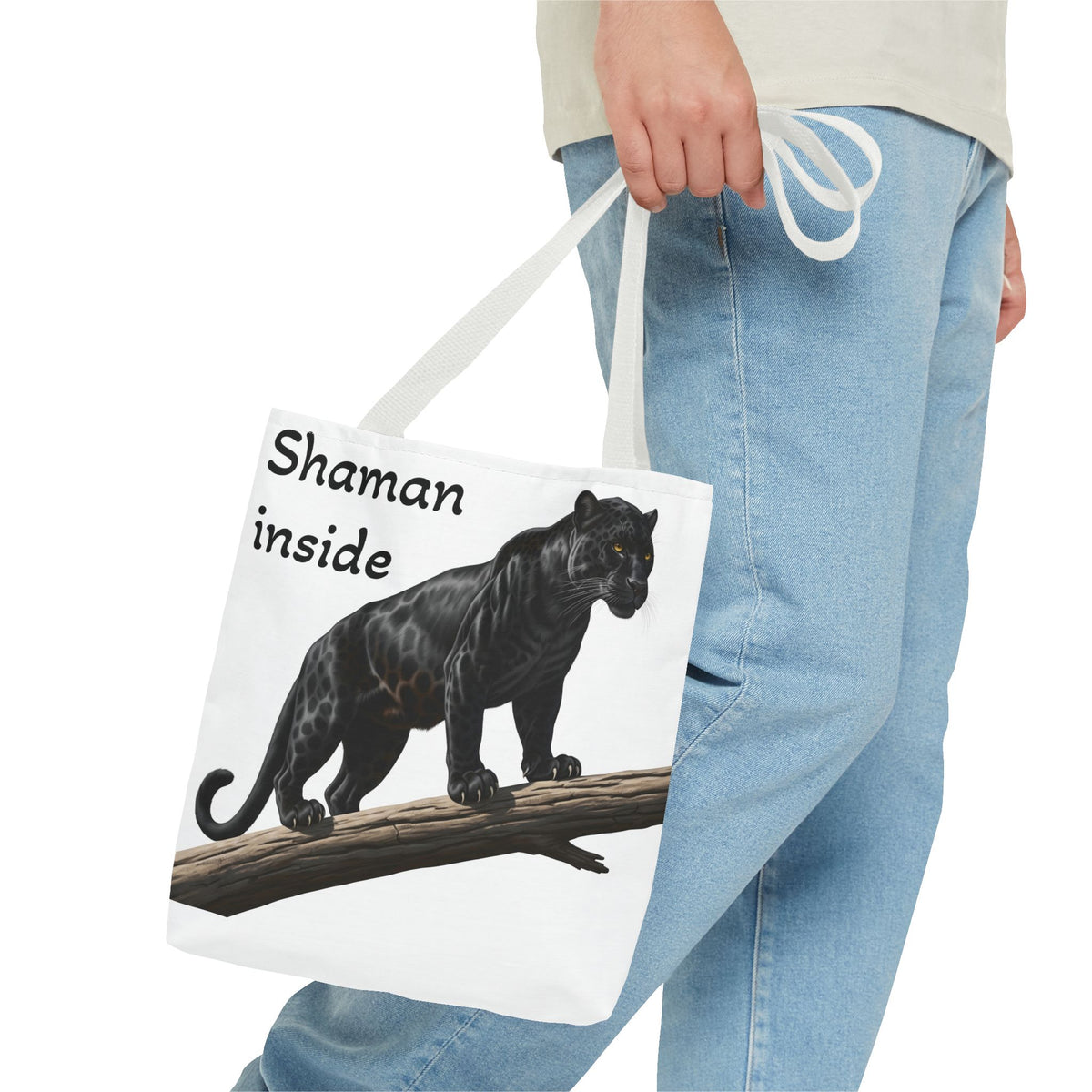 Shaman Inside Tote Bag — Black Panther Spirit Animal Canvas Tote