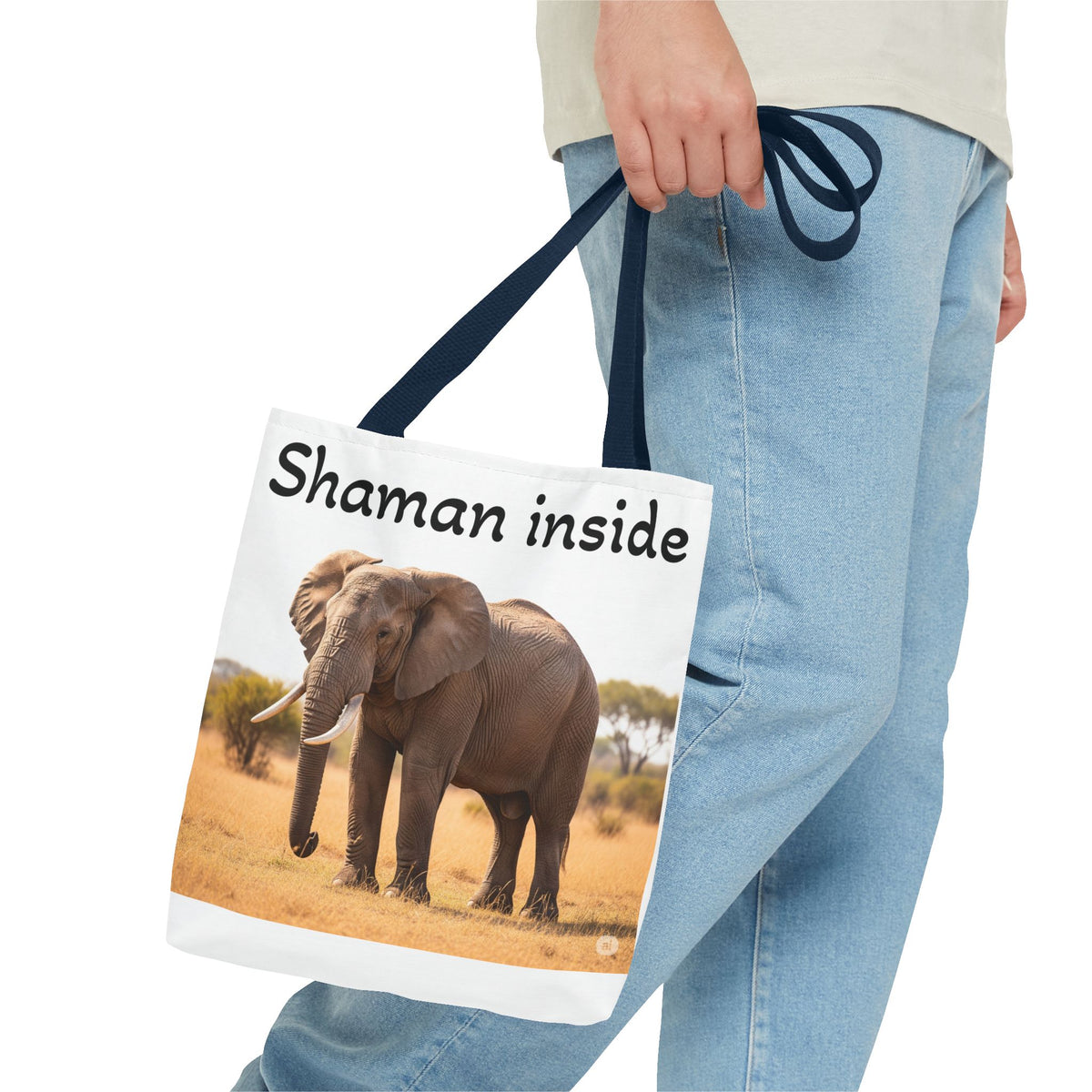 Borsa shopper "Shaman Inside Elephant" — Borsa in tela con stampa di animale spirituale