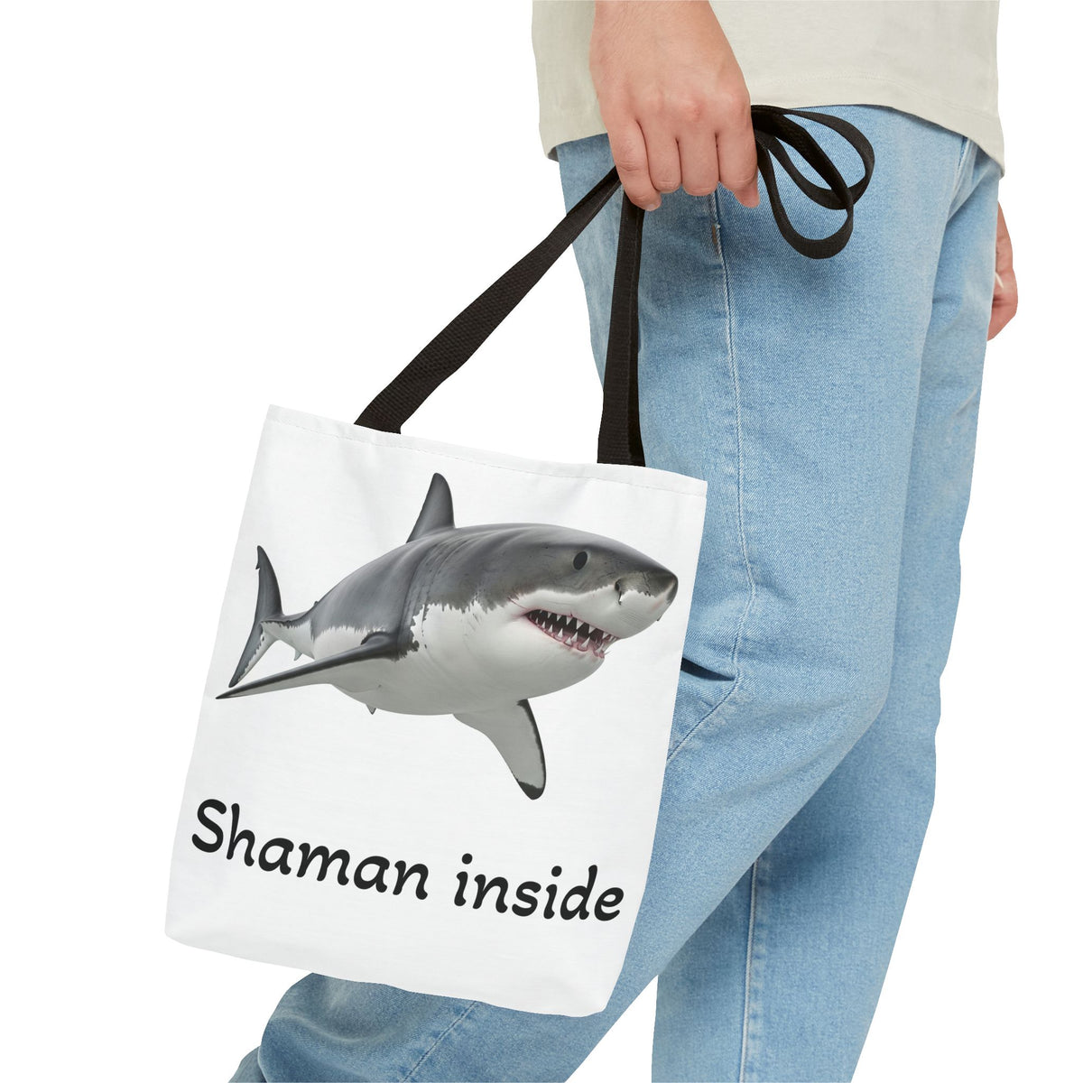 Shaman Inside Shark Tote Bag — Funny Spiritual Ocean Animal Tote