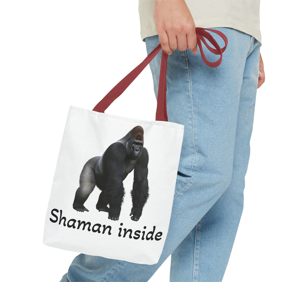 Borsa tote Shaman Inside Gorilla — Borsa tote con divertente stampa di animale spirituale