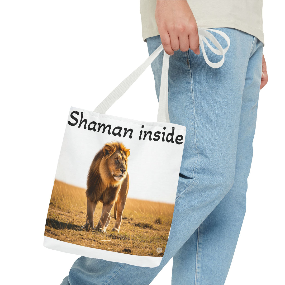 Tote Bag — Borsa in tela "Shaman Inside" con stampa di leone, per amanti degli animali e sciamani