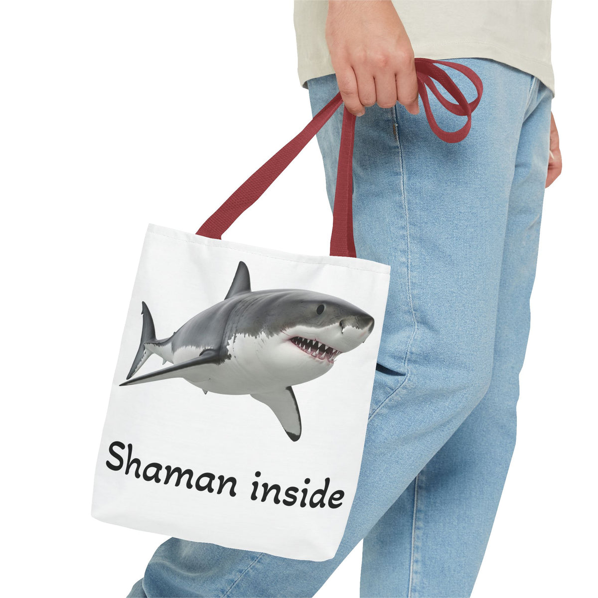 Shaman Inside Shark Tote Bag — Funny Spiritual Ocean Animal Tote