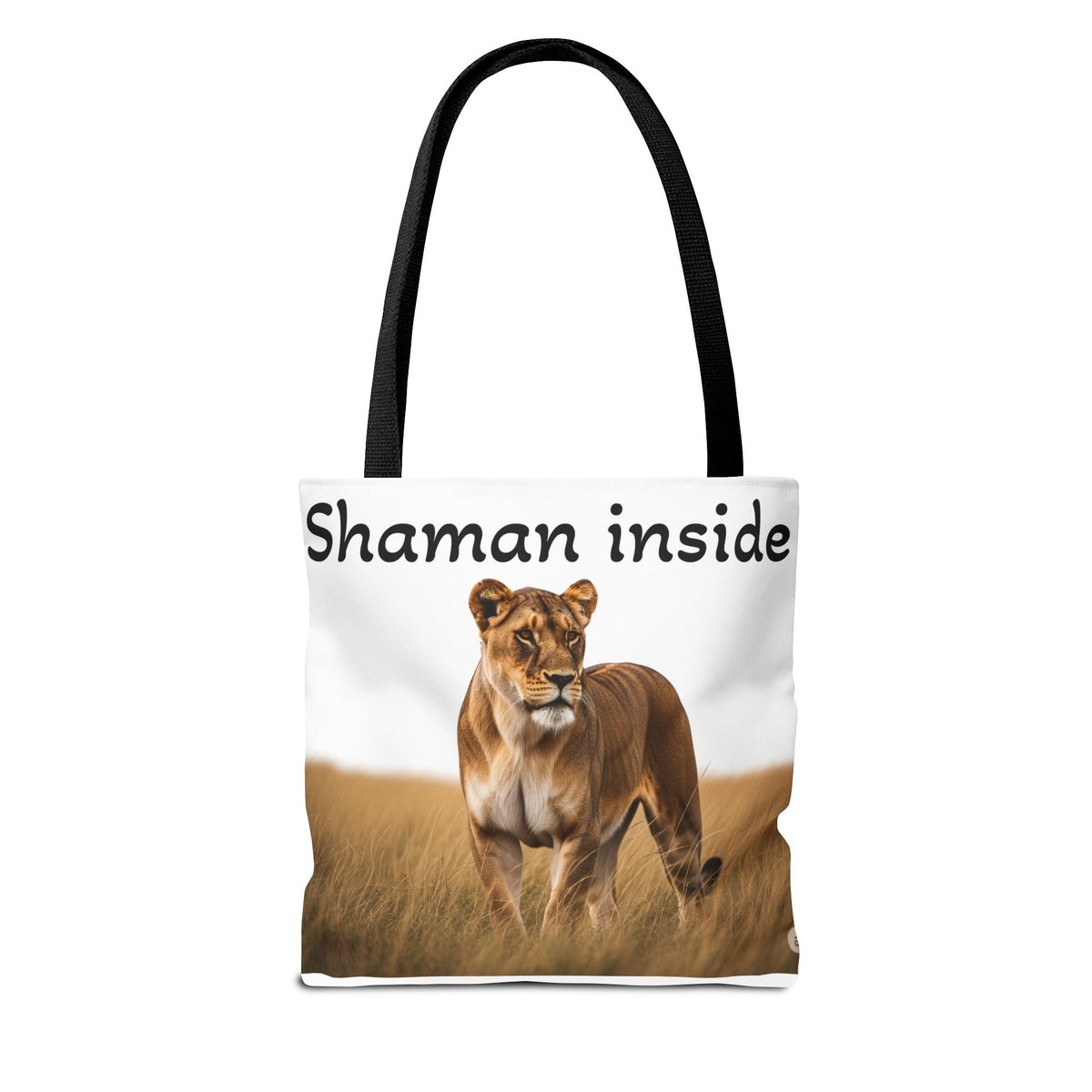 Shaman Inside Lioness Tote Bag — Wildlife Spirituality All-Over Print Tote