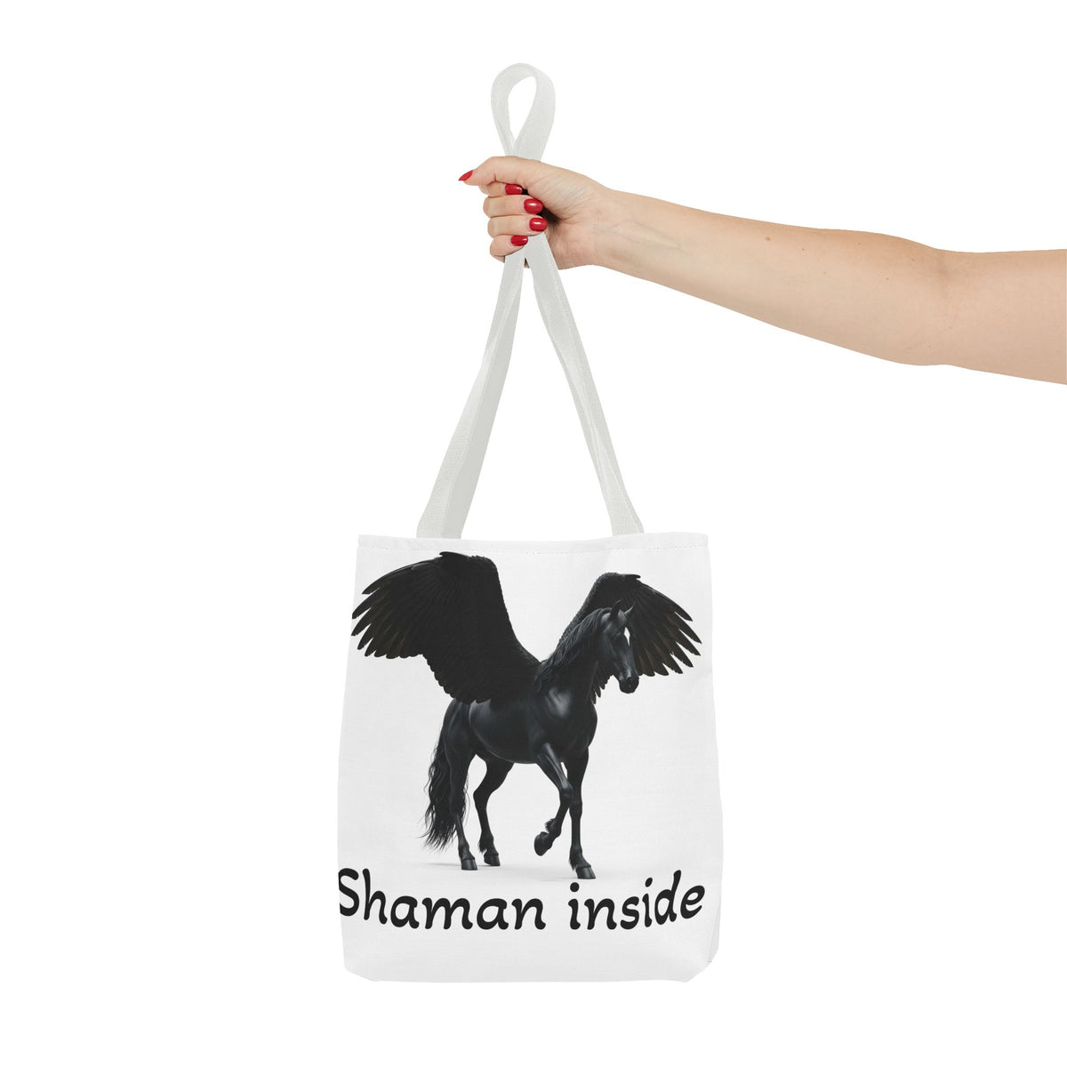 Shaman Inside Pegasus Tote Bag — Mystic Black Winged Horse Bag