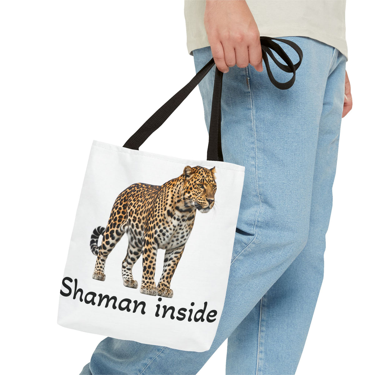 Leopard 'Shaman Inside' Tote Bag — Spiritual Animal Print Shopper
