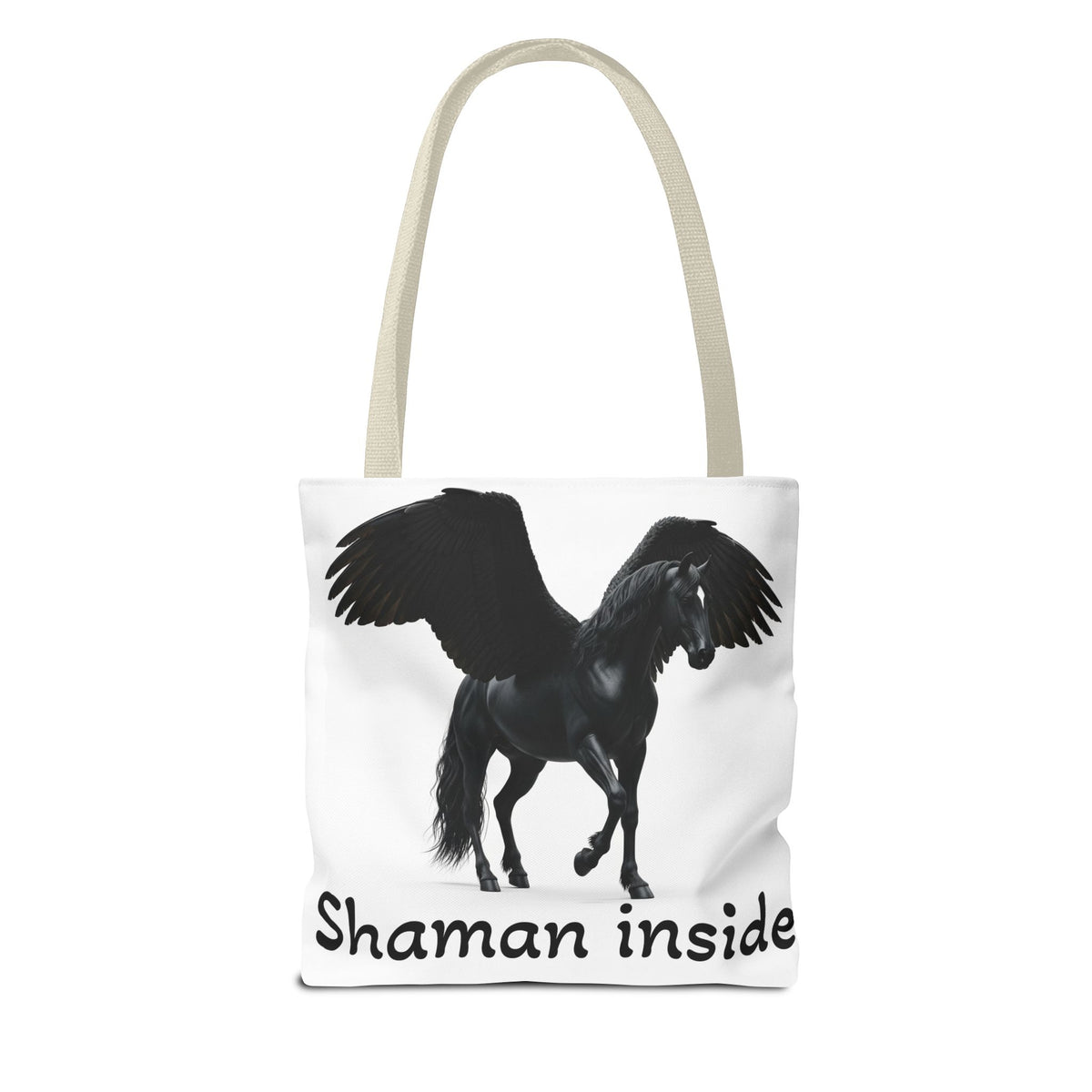 Shaman Inside Pegasus Tote Bag — Mystic Black Winged Horse Bag