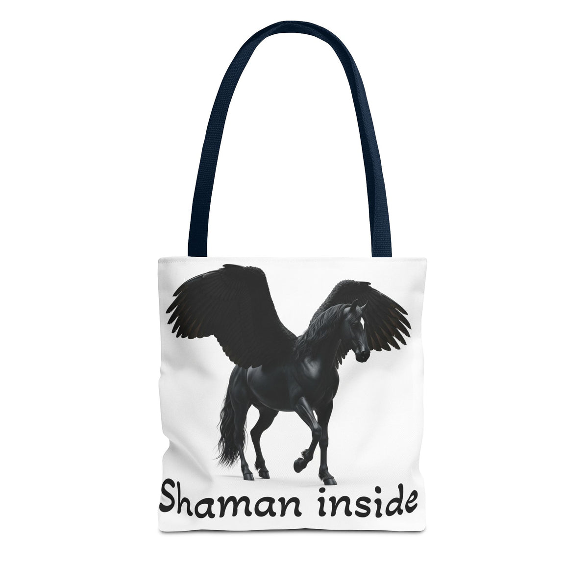 Shaman Inside Pegasus Tote Bag — Mystic Black Winged Horse Bag